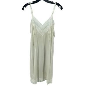 Vintage Womens Night Gown Sleepwear Sleeveless Lace V Neck Stretch Cream 36
